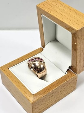 CIEKAWY ZŁOTY PIERŚĆIONEK 583 SYNT. RUBINY R22 6,28G