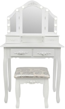 БЕЛЫЙ КОСМЕТИЧЕСКИЙ СТОЛИК СО СВЕТОДИОДНЫМ ЗЕРКАЛОМ + ТАБУРЕТ