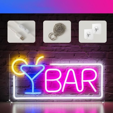 BAR NEON LED ŚWIECĄCY NAPIS SZYLD REKLAMOWY GOTOWY NA DRZWI REKLAMA LOKALU