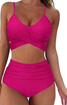 STRÓJ KĄPIELOWY DWUCZĘŚCIOWY MAJTKI FIGI WYSOKI STAN BIKINI WIĄZANIE