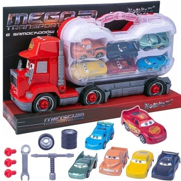 AUTO TRUCK DO SKRĘCANIA Z 6 AUTAMI W WALIZCE