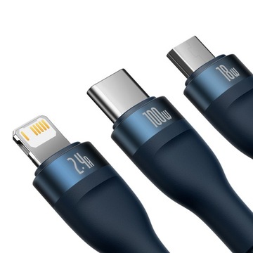 BASEUS SZYBKI KABEL USB - USB-C/Lightning/micro USB 100W MOCNY PRZEWÓD 1,2m