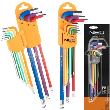 НАБОР NEO 9 шт. ШЕСТИГРАННЫЕ КЛЮЧИ С ШАРИКОМ ДЛИННЫЕ ШЕСТИГРАННЫЕ 1,5-10 мм ЦВЕТ 09-512