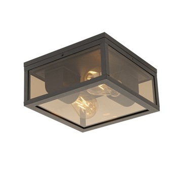 Lampa sufitowa czarna z przydymionym szkłem 2-punktowym IP44 - Charlois