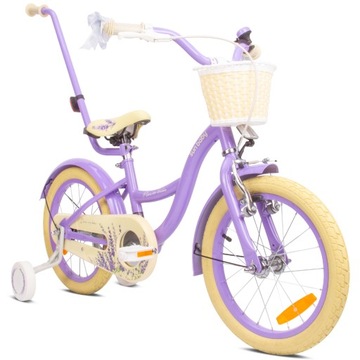Rower dla dziewczynki 16 cali Pchacz kółka boczne Flower Bike lawendowy