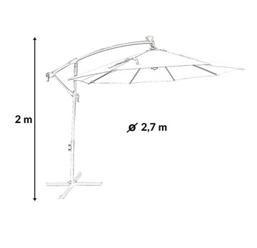 БОЛЬШОЙ РАСШИРЯЕМЫЙ РЕГУЛИРУЕМЫЙ САДОВЫЙ ЗОНТ С 24 СВЕТОДИОДАМИ SOLAR CHICAGO 270 СЕРЫЙ