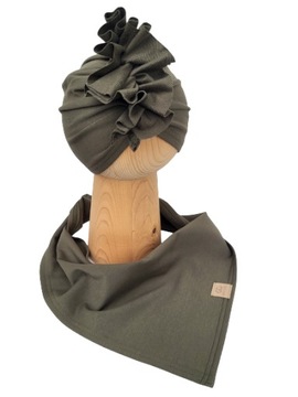 Zestaw Czapka Turban + Chusta Khaki 36-39cm