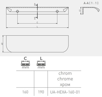 Uchwyt krawędziowy HEXA C-160 chrom GTV nowoczesny