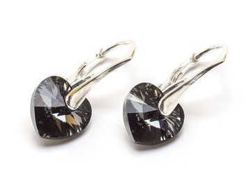 Srebrne Kolczyki 925 z kr. Swarovski Serca 10 SINI