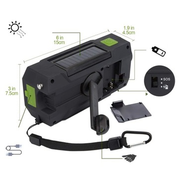 РУЧНАЯ РУЧКА С СОЛНЕЧНЫМ РАДИО FM-РАДИО АВАРИЙНЫЙ СВЕТОДИОДНЫЙ ФАКАР 2000 мАч