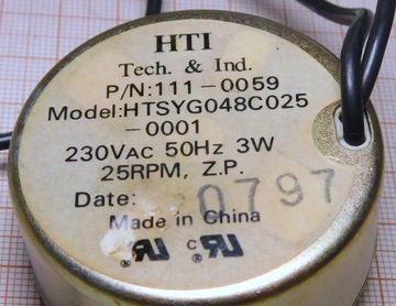 Двигатель 220 В, 50 Гц, 3 Вт, редуктор 25 об/мин [P51]A