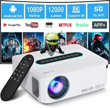 PROJEKTOR RZUTNIK ANDROID SMART TV WIFI FULL HD 12000LM 4K LED BLUETOOTH