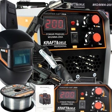 SPAWARKA MIGOMAT BEZGAZOWY FLUX MIG TIG MMA 200A DRUT 0,8mm 1kg PRZYŁBICA