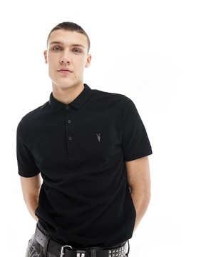 ALLSAINTS CZARNA KOSZULKA POLO LOGO KRÓTKI RĘKAW 37V NH8__L