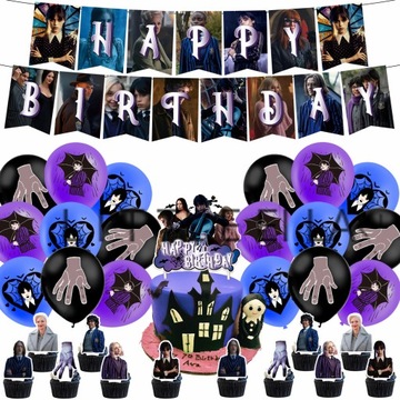 BALONY WEDNESDAY ADDAMS ZESTAW URODZINY DEKORACJA