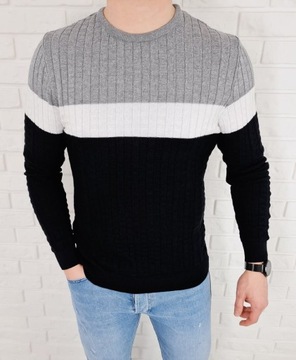 Trojkolorowy sweter meski 3629 czarny - L