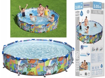 BASEN STELAŻOWY OGRODOWY dla DZIECI BESTWAY 56985 * ZEBRA LENIWIEC 305x66cm