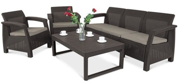 ZESTAW MEBLI OGRODOWYCH na taras STOLIK fotel SOFA CORFU MAX 3 BRĄZOWY