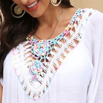 ПАРЕО пляжное платье БОХО туника разноцветная ВЫШИВКА