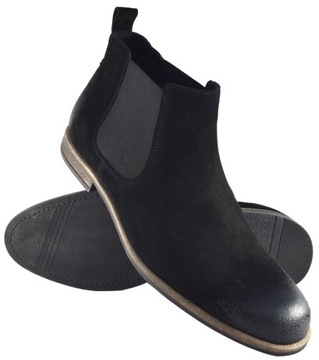 BUTY SZTYBLETY MĘSKIE SKÓRA CZARNE ZAMSZ 45 30 cm