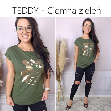 BLUZKA koszulka KOBIECY TSHIRT top MODNE WZORY, M