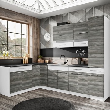 Meble kuchenne z BLATEM - 1,7 m x 2,7 m - EDEK 1 glamour wood + biały [M6]