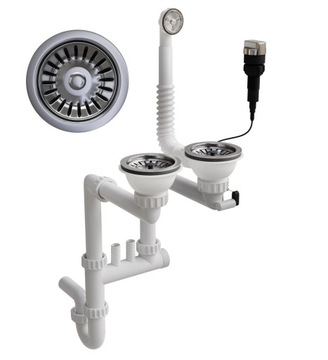 Syfon do zlewu dwukomorowego automatyczny chrom