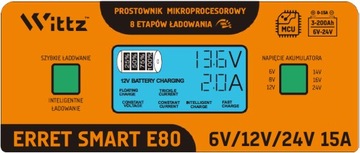 PROSTOWNIK SAMOCHODOWY ERRET SMART ŁADOWARKA AGM GEL 6V 12V 24V 15A