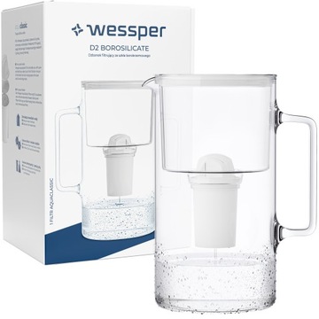 DZBANEK SZKLANY WESSPER D2 BOROSILICATE 3,3l + 1x Filtr Wessper aquaclassic