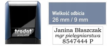 Pieczątka TRODAT 4910 pielęgniarka imienna numer