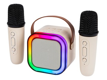 GŁOŚNIK BLUETOOTH PRZENOŚNY KARAOKE RGB 2 MIKROFONY USB SD MINI JACK