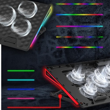 ОХЛАЖДАЮЩАЯ ПОДСТАВКА ДЛЯ НОУТБУКА 12–17 ДЮЙМОВ, РЕГУЛИРУЕМАЯ RGB-СВЕТОДИОДНАЯ СВЕТОДИОДНАЯ, С USB