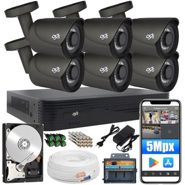 Zestaw do monitoringu domu 6 czarnych kamer 5Mpx