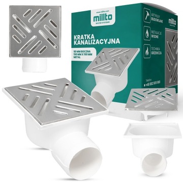 KRATKA ŚCIEKOWA 50 MM 15x15 CM ODPŁYWOWA ODPŁYW BRODZIKA PRYSZNICA BOCZNA