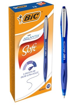 BIC ATLANTIS SOFT DŁUGOPIS AUTOMATYCZNY NIEBIESKI GUMOWY UCHWYT ZESTAW x12