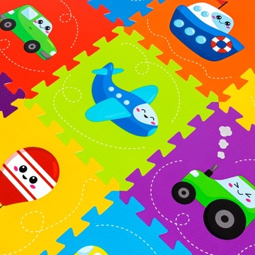 MATA piankowa puzzle EDUKACYJNA 86x86 dla dzieci SKŁADANA ochronna POJAZDY
