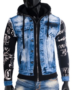 Kurtka Cipo Baxx Bluza + Jeans Kaptur Jeansowa Męska Katana Skull