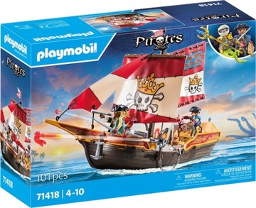 PLAYMOBIL 71418 STATEK PIRACKI ŻAGLOWIEC OKRĘT ŁÓDŹ PŁYWA - PIRACI