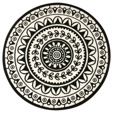śr. 120 cm OKRĄGŁY DYWAN LUNA ORNAMENT ROZETA CZARNY KREMOWY STYL BOHO