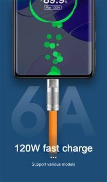 Желтый кабель USB-C для мобильного телефона длиной 2 м, кабель для передачи данных, 120 Вт, 6 А, Fast Char