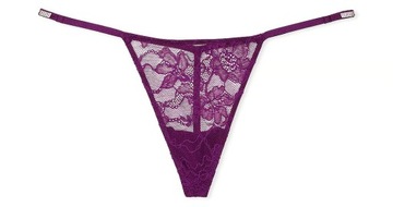 Stringi koronkowe Victoria's Secret z błyszczącymi cyrkoniami fiolet S
