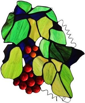 Winogrona witraż Tiffany, czerwone winogrona, winobranie, szklane winogrona