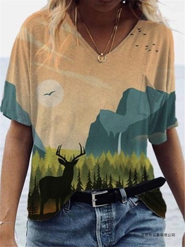 T-shirt z krótkim rękawem kobiety malarstwo pejzaż