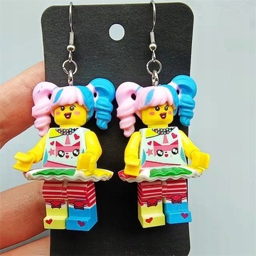New Trendy Brick Dangle Earrings Figure Toy C