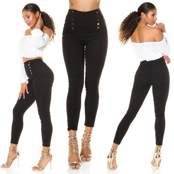 W713 CZARNE ELEGANCKIE SPODNIE Z GUZIKAMI WYSOKI STAN legginsy 40 42 L/XL