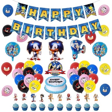 Zestaw Urodzinowych Balonów Sonic Balony na Urodziny z Toperem i Banerem