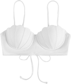 Góra bikini z paskami i muszlą, topy kąpielowe push-up, topy kąpielowe