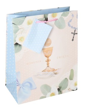 ПОДАРОЧНАЯ СУМКА ЦВЕТЫ ПРИЧАСТИЯ СИНИЙ 23x18см