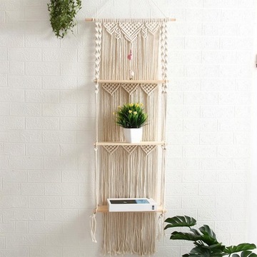 Настенная подвесная полка в технике макраме Boho плавающая
