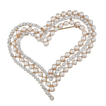 Urocze Faux Pearl Broszka Rhinestone